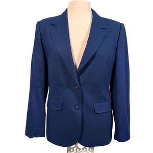 Vintage Personal Women's Navy Blue Wool Blazer Jacket Size 8